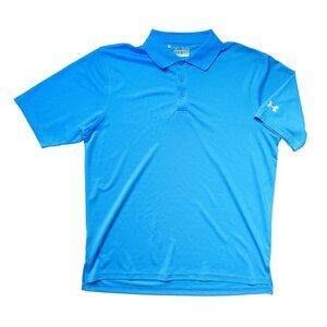 UNDER ARMOUR Men's HEATGEAR Loose Blue Stretch Golf Knit Jersey Polo Top Shirt M
